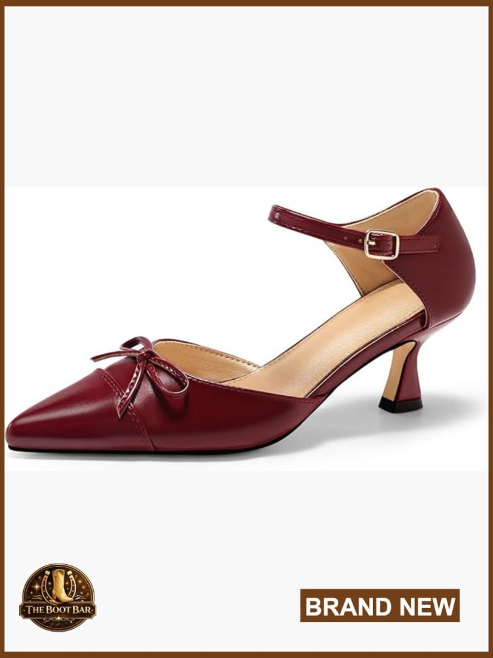 Kitten Heels Bow Tie Pumps Low Heel Dress Shoes Closed Pointed Toe Ankle Strap